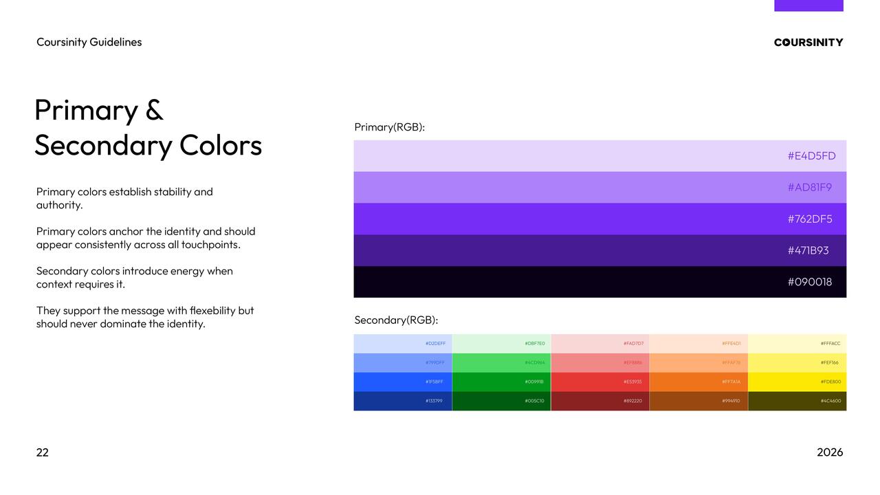 Coursinity brand guidelines page